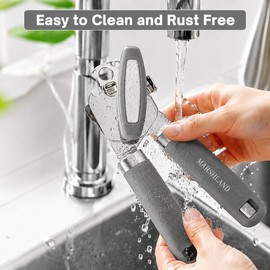Marshland Tin Opener UK - Stainless Steel Soft Handled Manual-Magnetic Heavy Duty Can Opener that Works for Arthritis Hands – Grey