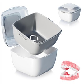 Zephyra Zahnprothesenbox mit Sieb, Tragbare Prothesendose Abdeckung, Zahnspangendose Gebissdose für Zahnersatz und Zahnspangen, Ideal für Reinigung, Aufbewahrung und Reise（Weiß）