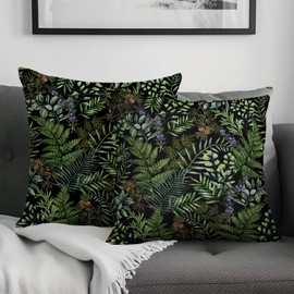 Cryfox Botanical Print Pillow Covers 18x18 Set of 2 Vintage Black Sage Green Plant Pillow Case Spring Decorative Throw Pillow Cover Case Outdoor Farmhouse Decor for Sofa Bedroom