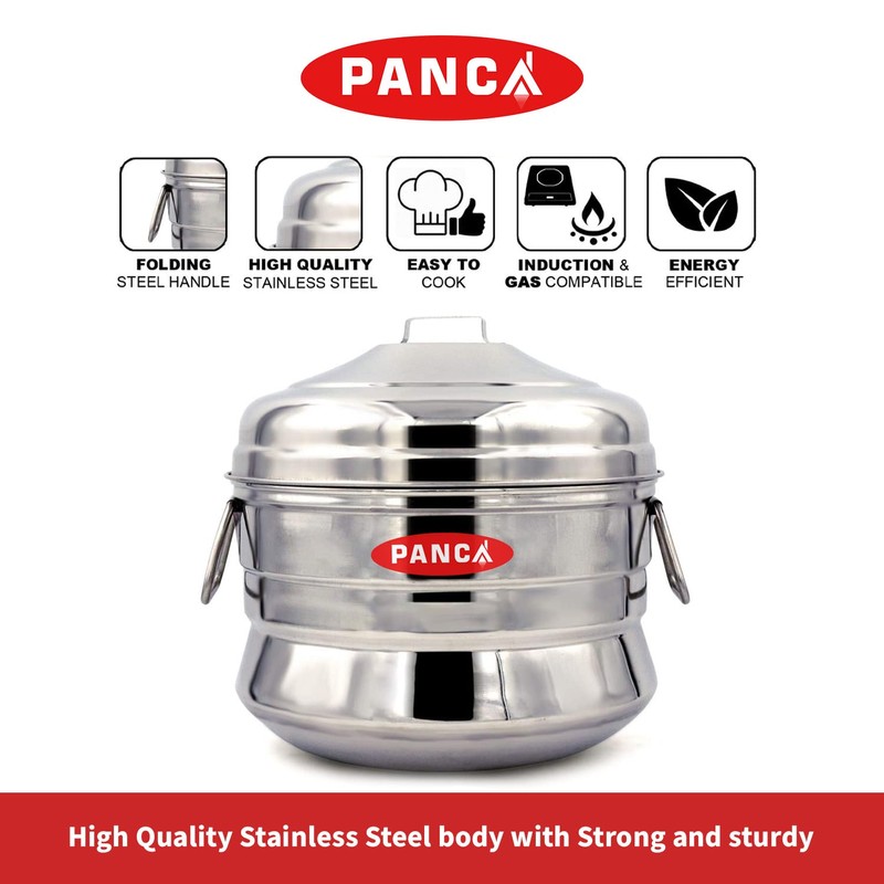 PANCA Stainless Steel Idli Maker - 18 Cavity, 3 Plates
