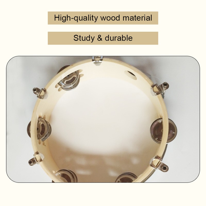 8 Inch Tambourine Handbell Hand Drum with Double Row Jingles