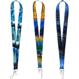 Juanooo Cool Van Gogh Starry Night Key Lanyard for Card Holder Keychain Wallet Aesthetic Art Neck Badge Lanyard for Women Men Teachers(3pcs)