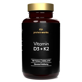 Vitamin D3 + K2, 4000 IU Vitamin D3, 100μg Vitamin K2, High Potency Vitamin Supplement, Supports Bone Health & Immune System Function, Vegetarian, 180 Tablets (6 Month Supply) - Protein Works