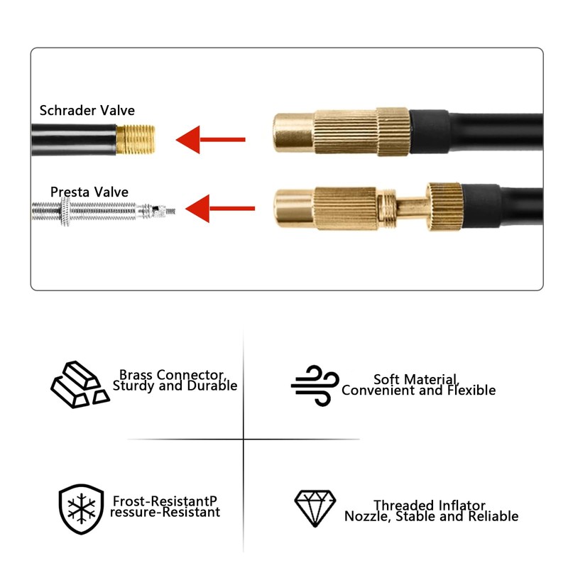 Versatile 2-in-1 Schrader & Presta Bike Pump Adapter, 60cm Extension