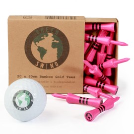 Green Swing Bamboo Golf Tees 60mm | Strong Sustainable Biodegradable | 20pcs | Full Colour Edition