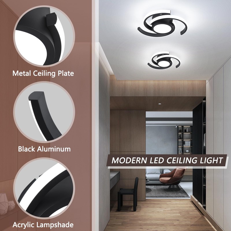 EIDEARAY Modern LED Ceiling Light,33W Black Round Design Ceiling Light