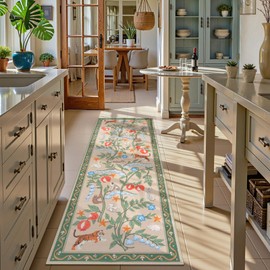 Collive 2x6 Hallway Runners Rug Non Slip, Green Washable Jungle Animal Kitchen Rug Runner for Hallways, Low Pile Entryway Carpet Soft Stain Resistant Bathroom Mats for Laundry Room, Bedside, Bedroom