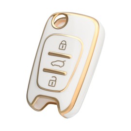 OFF WE GO for Kia Key Fob Cover, Soft TPU Protection Key Fob Case Fit for Kia Soul Kia Rio Sportage Optima Hyundai 3 Buttons Smart Remote Car Key Fob Shell Holder Accessories (Gold White)