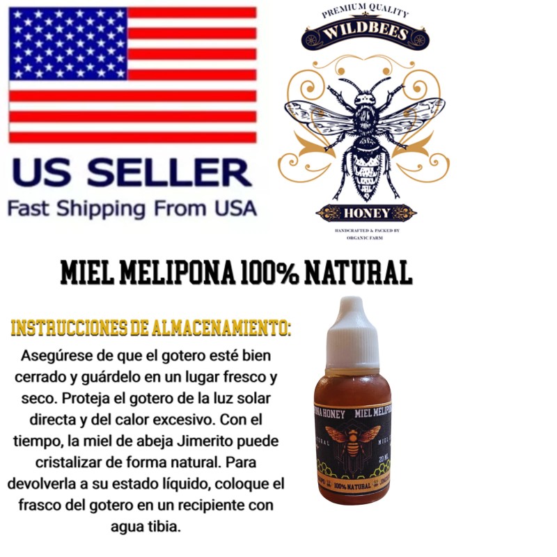 melipona y jimerito JIMERITO HONEY, MIEL MELIPONA GOTAS, 20ML,100% PURE