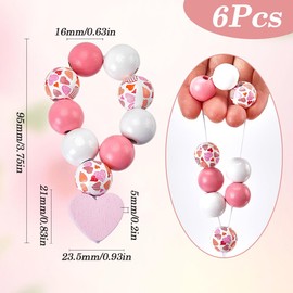 SUNNYCLUE 6 Sets Napkin Holder Ring Napkin Rings Set Napkin Ring Beaded Romantic Love Heart Pink Wood Beads Napkin Holders Buckle for Christmas Valentines Day Wedding Dinner Table Banquet Party Decor