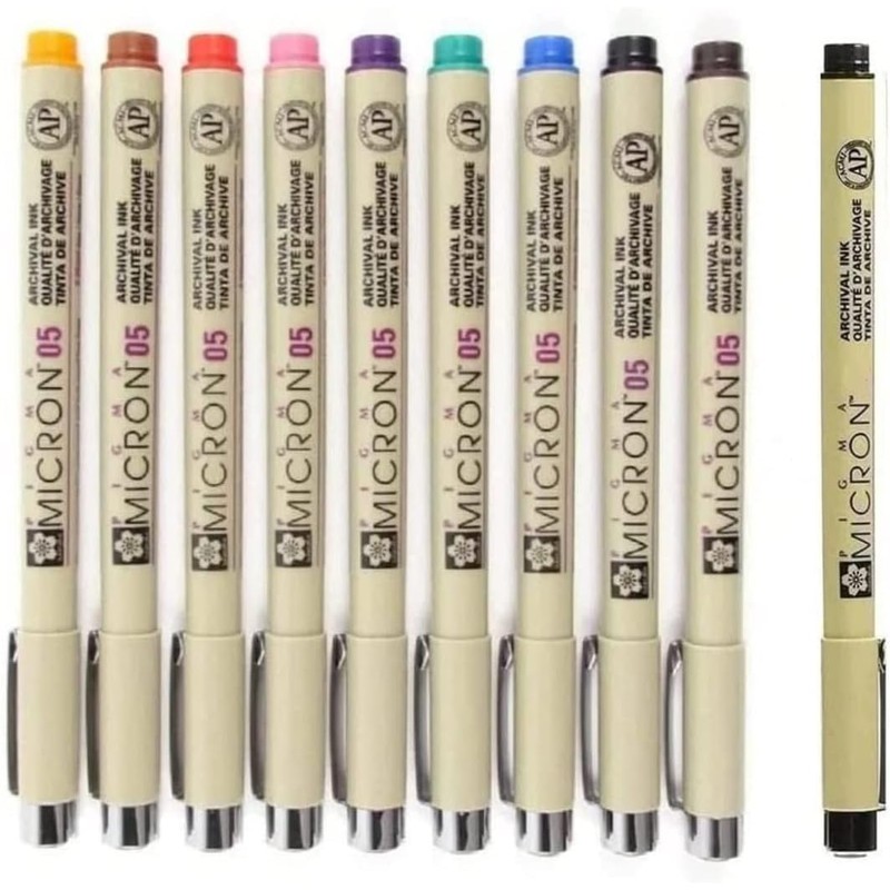 Pigma MICRON Sakura 05th Set with 9 Colours and 1