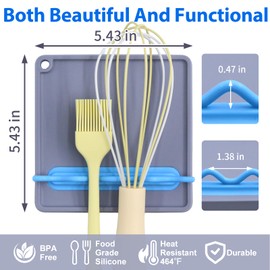 Epinovo Silicone Spoon Rest for Stove Top, Non-Slip and Heat-Resistant, BPA-Free Kitchen Spoon Rest for Spoons and Ladles, Gray + Blue