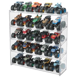 25 Monster Trucks Display Case for 1:64 Scale Monster Trucks, 5-Tier Clear Monster Truck Storage Organizer, Wall Mount Display Shelf Holds 25 Trucks, Toy Car Display Case for Collectors & Kids