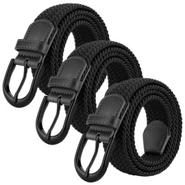 Mile High Life | Braided Stretch Elastic Belts | Pin Oval Solid Belt Buckle | PU Loop End Tip Men/Women/Junior Belt(Black 2Pcs, Medium 32"-34" (39" Length))