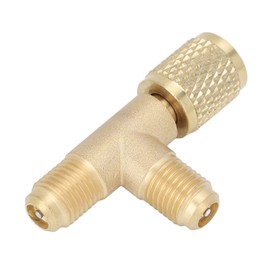 Quick Coupler Tee Adapter, SAE Flare Brass 1/4 in Valves Core Tee Adapter with Swivel Connector for R22 R12 R134