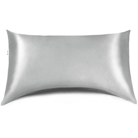 Curved Pillow Case, Side Sleeper Pillowcase, Grey Satin Pillowcase Cover with Zipper, Breathable Soft Pillowcase, Queen Size 20 x 30 Inches