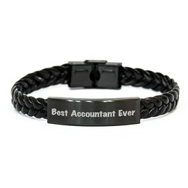 Funny Accountant Gifts - Best Accountant Ever Inspired Interlaced Leather Bracelet for Men, Women, Coworkers, Family - Graduation Unique Gifts from Friends