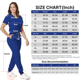 Scrubs Set for Women Nurse Uniform V-Neck Top and Drawstring Jogger Pants with Multi Pocket Nurse Workwear (Royal Blue, X-Large)