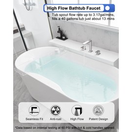 HEYMYTAP High Flow Roman Bathtub Faucet Set 2 Handle, Brushed Nickel Tub Faucet Solid Brass Bathtub Faucets Deck Mount Tub Faucet with 23.6 Inch Hose Non Drip