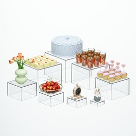 OKBHTS Large 8 Pcs Clear Acrylic Boxes for Display as Buffet Risers and Stands, Food Risers for Party, Table, Stands, including 10", 9", 8", 7", 6", 5", 4", 3" (Large, 8Pcs, Clear)
