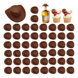 Velstron 50 Piezas Mini Sombrero de Vaquero Occidental Pequeño Marrón, Mini Sombreros Color Café para Muñecas, Ideales para Manualidades y Decoración 