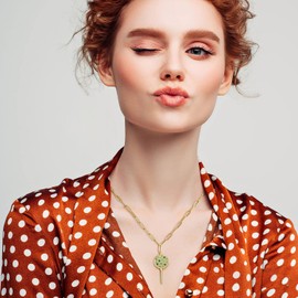 Kose Emerald Paperclip Chain Necklace Gold Pendant Necklace for Women (CZ/Gold-Glaze)