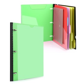 WOT I Telescoping Project Organizer, Refillable 3 Ring Binder Pocket Folder with Customized Front Cover+Clear Catalog Pocket+ Pockets Dividers+Snap Button Pouch, Green