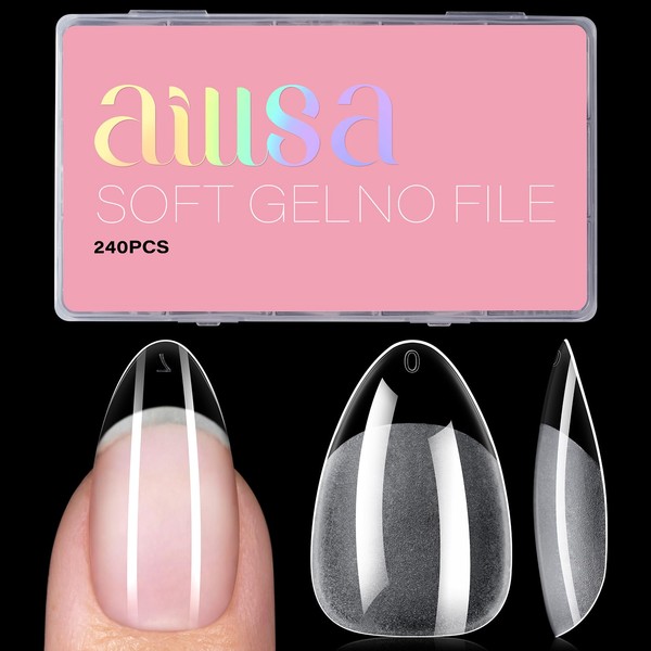 AILLSA Short Almond Nail Tips - Thickened Pre-shaped False Nail