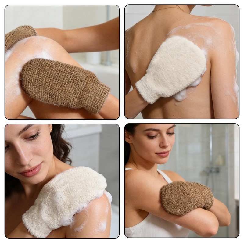 Set of 2 Natural Fibres Body Care Exfoliating Gloves