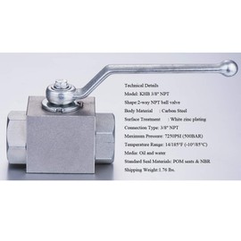 Taixin Hydraulic High Pressure Ball Valve 2 Way 3/8''NPT 7250 PSI KHB Shut-Off Hydraulic Valve