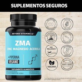 Zinc Magnesio Acerola Zma Piperina Máxima Absorción Azúcar Suplemento Alimenticio Vegano Beyond Vitamins Ingredientes Non Gmo Cápsulas