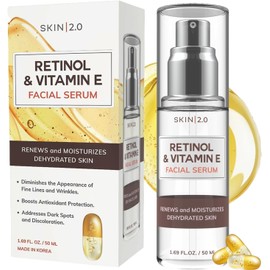 Skin 2.0 Suero Facial Con Retinol Y Vitamina E, 1,69 Onzas Líquidas, Sin Crueldad Animal, Reduce Las Cicatrices Del Acné, Las Arrugas, Antienvejecimiento, Renovación De Retinol Y Vitamina E 1,69 Onz
