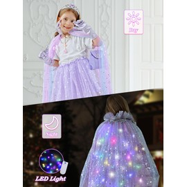 VOKOFAYE Light Up Princess Dress Up Clothes for Girls 3 4 5 6, Toddler Princess Cape With Accessories, Birthday Toy Gift for Kids (Purple)