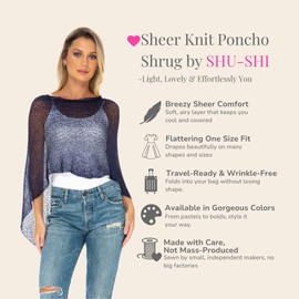 SHU-SHI Womens Sheer Poncho Casual Summer Shrug Bolero Lightweight Knit Dark Navy