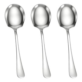 3 PCS Large Serving Spoons Stainless Steel Serving Utensils (Silver)