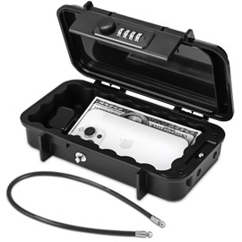 Portable Safe, Waterproof, 4 Digit Combination Code Security Box, Outdoor Security Safe with 6 mm Thick Removable Wire Rope, Secures Valuables when Travel, Beach, Camping, Office, Cars