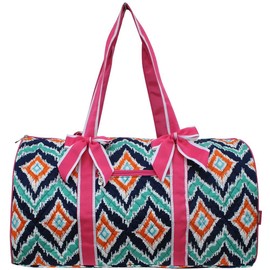 Quilted Weekend Travel Overnight 20" Large Duffle Bag II (MZM Ikat Hot Pink)