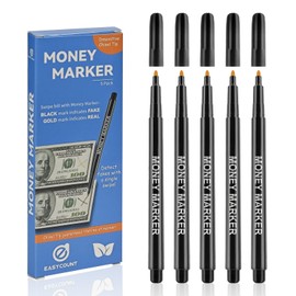 EasyCount E Counterfeit Money Detctor, 5 Pack Counterfeit Bill Detector Pen. Bill Marker Checker. Pen to Check is Real, Money Marker Bill Detector Pen. Small Business Necessities.