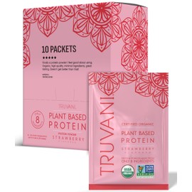 Truvani Vegan Pea Protein Powder | Strawberry | 20g Organic Plant Based Protein | Single Serving Travel Packets | 10 Servings | Keto | Gluten & Dairy Free | Low Carb | No Added Sugar
