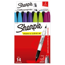 Marcadores Permanentes Doble Punta Sharpie pague 12 lleve 14 piezas color Negro Punto Fino y Punto Ultra Fino,2174192