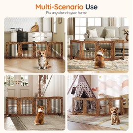 HOOBRO Indoor Dog Gate with Support Feet, 24 Inch 4 Panels, Freestanding Pet Gate for Doorway, Stairs, Folding Dog Fence, 360° Hinge for Easy Access, Sturdy Iron Pipe, Rustic Brown BF54PP03