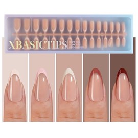Misssix XBASICTIPS Uñas postizas francesas, 150 unidades, almendra mediana, gel suave preformado, sin lima, 3 en 1, para extensiones de uñas, 15 tamañ