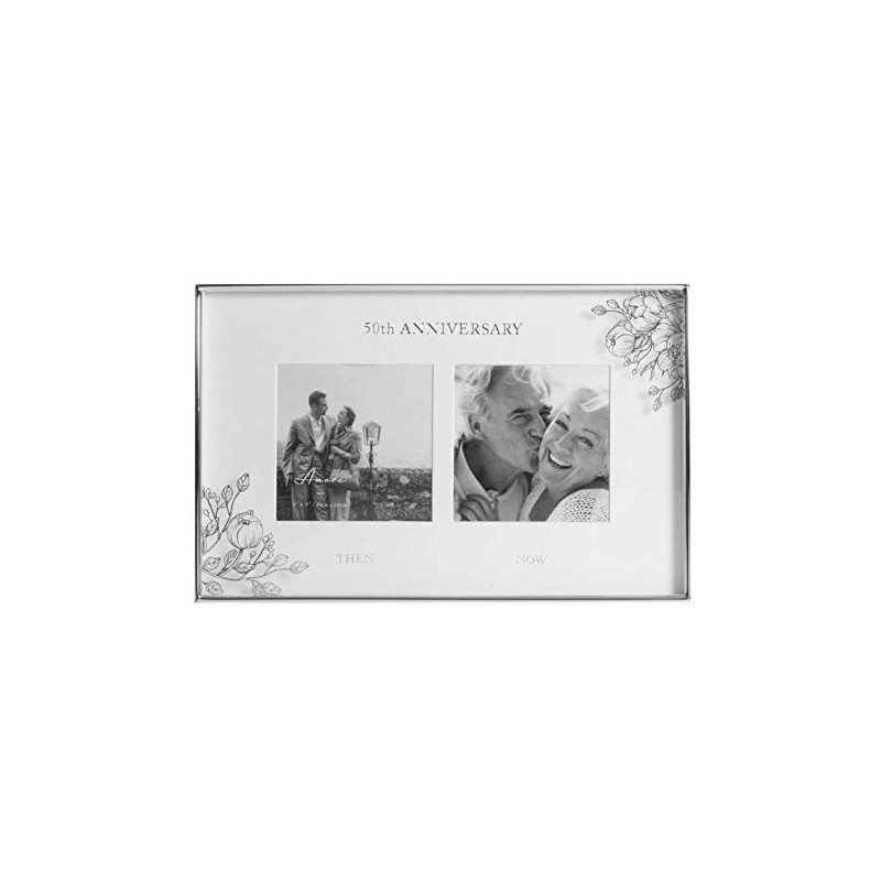 50th Wedding Anniversary Silver Dual Photo Frame. Then & Now
