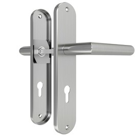 DIYGEEK Door Handles, Interior Doors, Door Handle for Door Handle Set, Room Door, Door Handle Set, Stainless Steel, 72 mm PZ Profile Cylinder, L-Shape, Brushed Silver