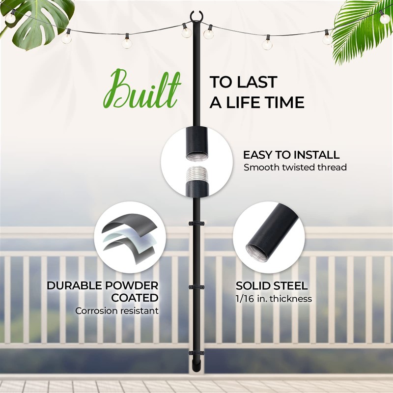 IDZO Heavy Upgrade Duty Outdoor String Light Pole for Deck
