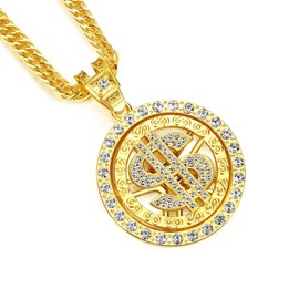 NYUK Costume Gold Chain for Men Spinner Dollar Sign Necklaces 36 Inches (Style B)