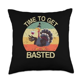 Pilgrim Costume Thanksgiving Decor Turkey Bacon Wine Thanksgiving Funny Drinking Time to Get Basted Turkey Throw Pillow, 18x18, Multicolor