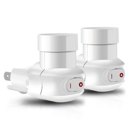 Plug in Light Socket,Standard Light Bulb Socket to Plug Outlet Adapter,Bulb Socket with Plug Include on/Off Switch for Bulb Security Camera,ETL Listed (2, White)