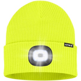 ATNKE LED Beanie with The Light, Unisex USB Rechargeable 4 LED Running Headlamp Bright Caps Gifts for Men Dad and Women/#Fluorescent Yellow