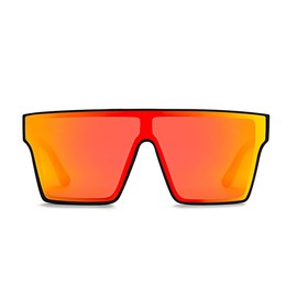 BINGKING Oversized Designer Polarized Sunglasses for Men Women Large Flat Square Trendy Mirrored Shield Rimless Shades (Red)